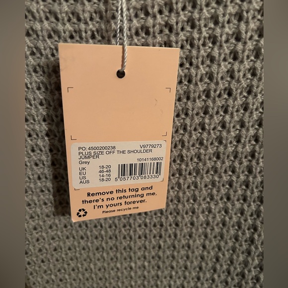 MISSGUIDED PLUS OFF THE SHOULDER SWEATER IN GRAY NWT - Picture 7 of 7